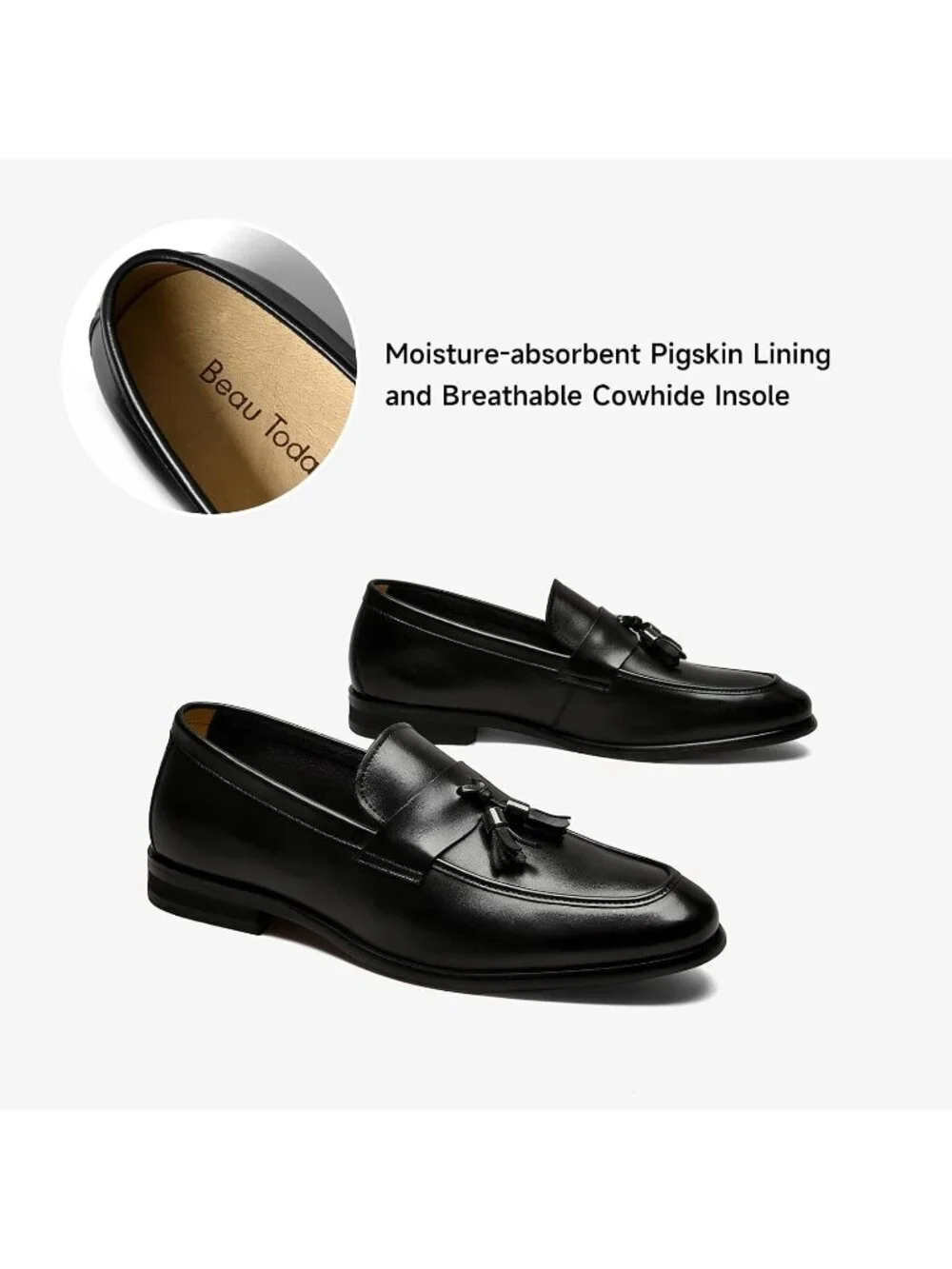 Women's Black Leather Loafers Dress Slip On Tassel Loafer Shoes Business Causal